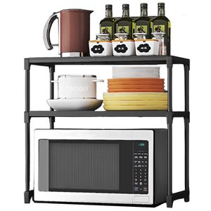 Estante Organizador de Microondas 2 Niveles para Cocina Negro 350E
