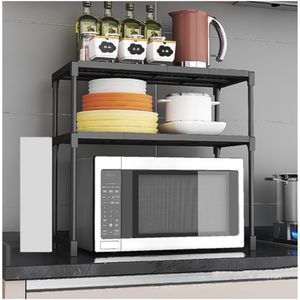 Estante Organizador de Microondas 2 Niveles para Cocina Negro 350E