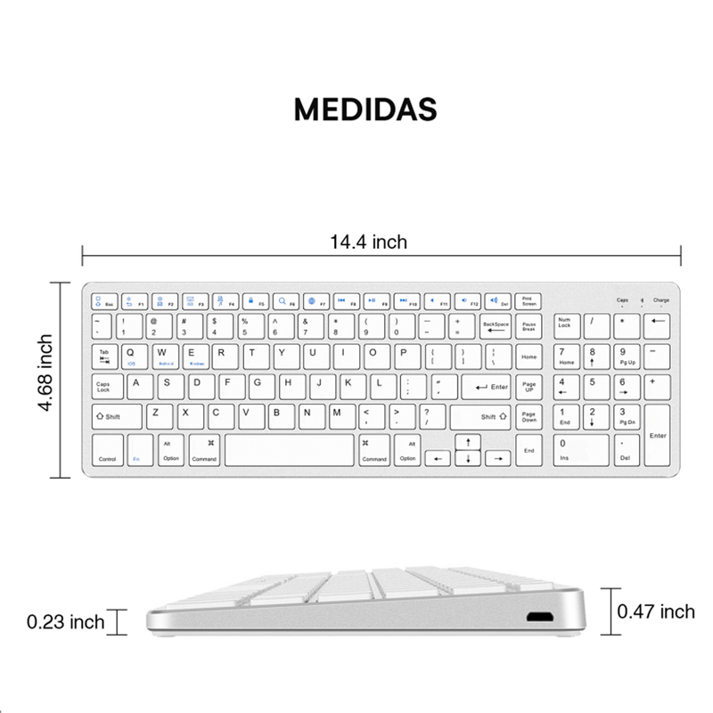 Teclado Inalámbrico Bluetooth Blanco Recargable En Español