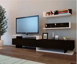Centro de Entretenimiento Premium Zeta Color Negro con 2 Repisas