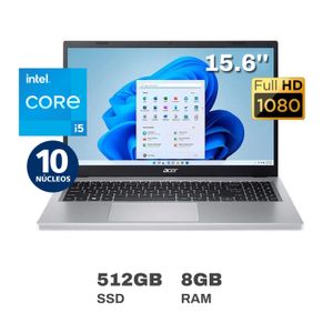 Laptop Acer Aspire 15.6" Intel Core i5 12va generación 8GB RAM 512GB SSD Silver