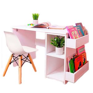 Escritorio + Silla Blanca Montessori Wonder Wood Muebleria con 2 compartiemientos y 2 portacuentos