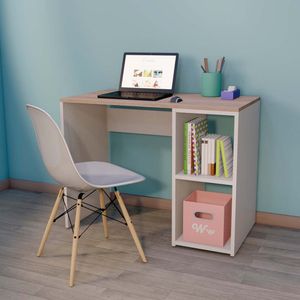 Escritorio Harvey + Silla Blanca Wonder Wood Muebleria con 2 compartimientos blanco/damasco