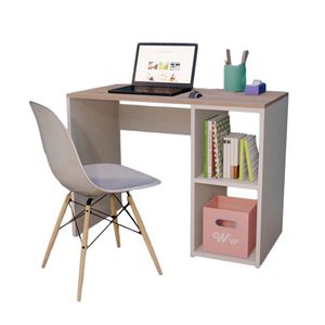 Escritorio Harvey + Silla Blanca Wonder Wood Muebleria con 2 compartimientos blanco/damasco