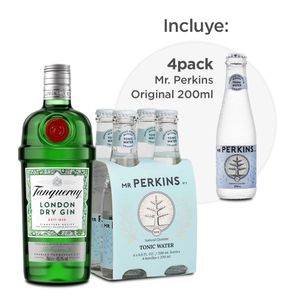 Pack Gin TANQUERAY Botella 700ml + Agua Tónica MR PERKINS 4 Pack Botella 200ml