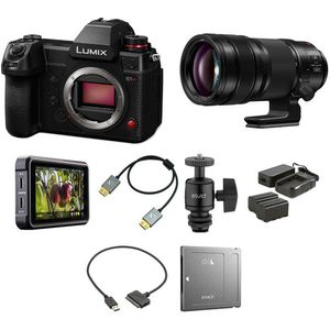 Cámara sin espejo Panasonic Lumix S1H con kit de cine con lente de 70-200 mm f/2.8