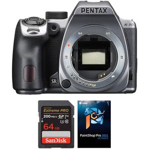 Cuerpo de cámara Pentax K-70 DSLR con kit de accesorios (plata)