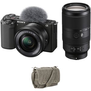Cámara sin espejo Sony ZV-E10 con lentes de 16-50 mm y 70-350 mm y kit de bolsa (negro)
