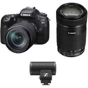 Cámara Canon EOS 90D DSLR con kit de lentes de 18-135 mm y 55-250 mm