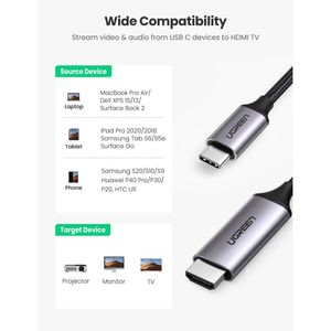 Cable Ugreen Adaptador USB-C Macho a HDMI 4K 60HZ Macho 1.5mts Aluminio MM142 - 50570