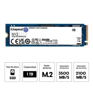 Unidad de estado sólido SSD Kingston NV2 1TB de capacidad, M.2, NVMe, PCIe 4.0