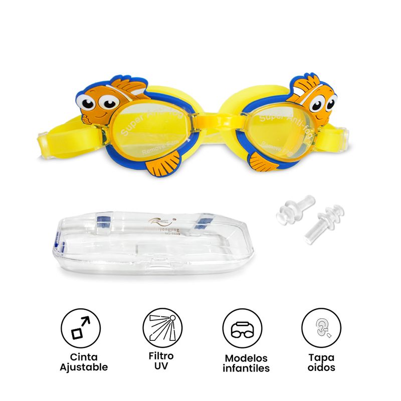 Amarillos Lentes Ajustables de Natacion para Niños