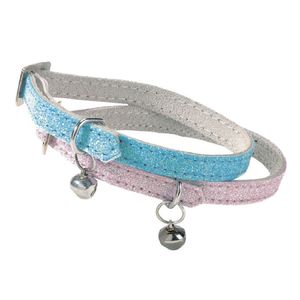 Collar para Gatos de Cuero Glitter Celeste