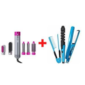 Combo Peine Cepillo 5 en 1 + Kit de Plancha Titanium