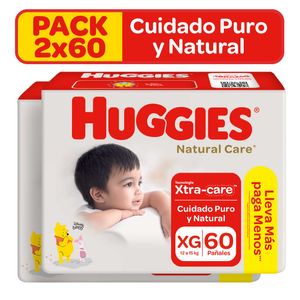 Pack Pañales para Bebé HUGGIES Natural Care Talla XG Paquete 60un x 2un