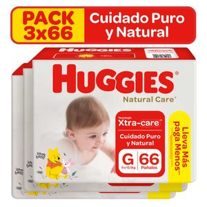 Pack Pañales para Bebé HUGGIES Natural Care Talla G Paquete 66un x 3un