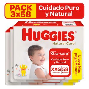 Pack Pañales para Bebé HUGGIES Natural Care Talla XXG Paquete 58un x 3un