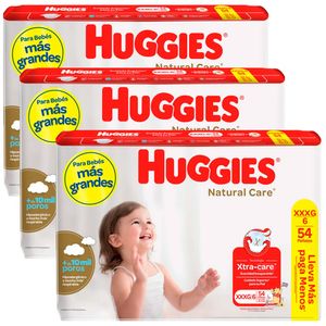 Pack Pañales para Bebé HUGGIES Natural Care XXXG Paquete 162un