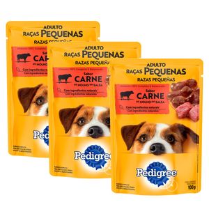 Pack Alimento para Perro Razas Pequeñas PEDIGREE Pouch de Carne 100g Bolsa 3un