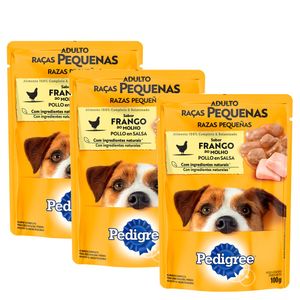 Pack Alimento para Perro Razas Pequeñas PEDIGREE Pouch de Pollo 100g Bolsa 3un