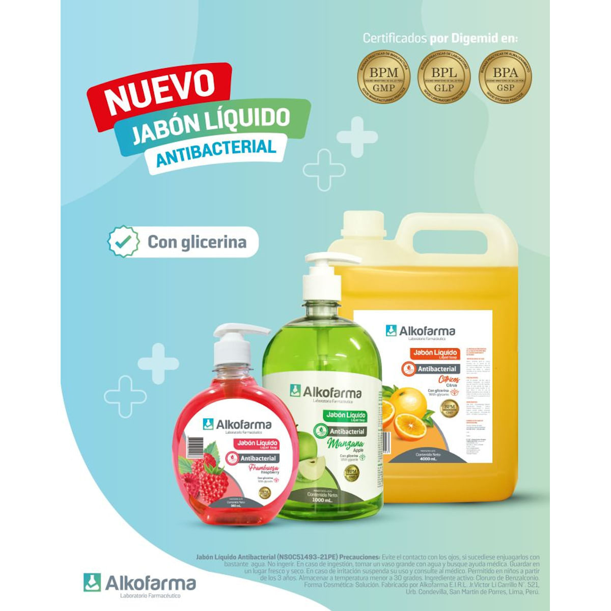 Jabón Líquido Antibacterial Alkofarma Galón 4 Litros Frambuesa Pack 2 Galoneras Real Plaza 2431