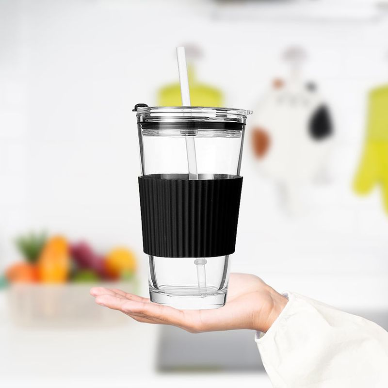 Miniso Vaso Con Tapa Y Popote Vidrio 460 ml