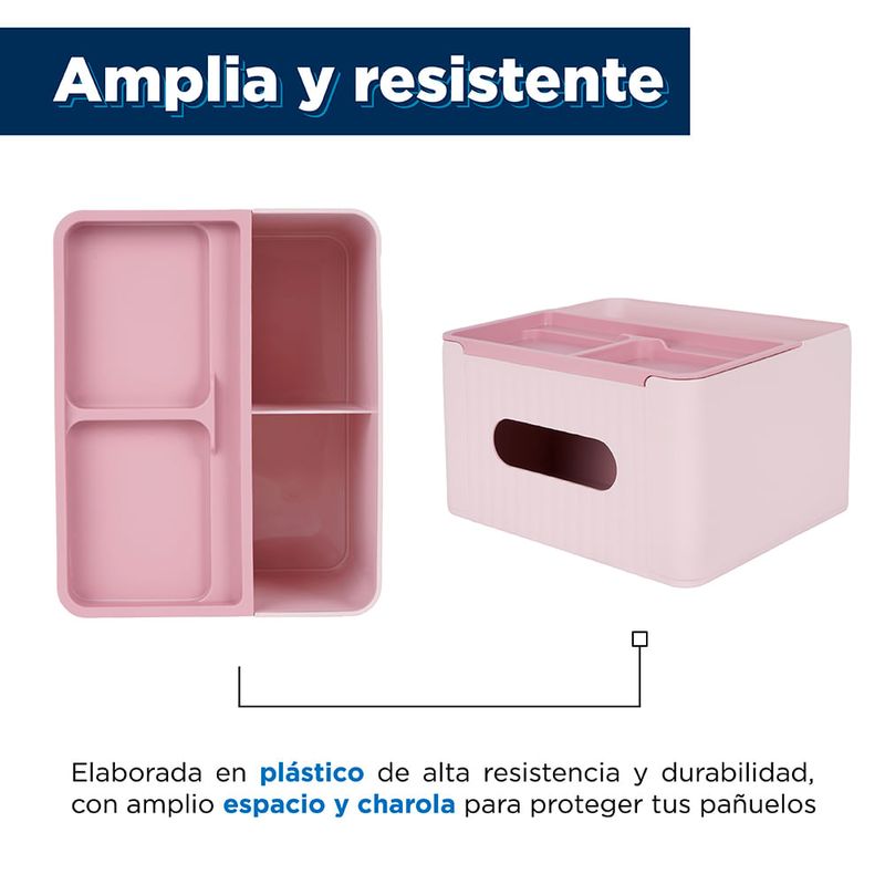 Caja de Plastico para Pañuelos con Compatimientos para Escritorio Rosa