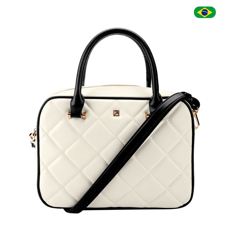 Cartera Bowlling Mujer H21545 Off white preto Real Plaza