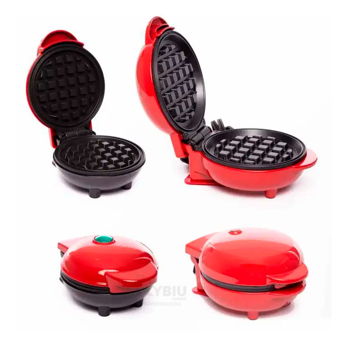 Mini Waflera Electrónica Para Desayunos Waffle Redondo Color Rojo