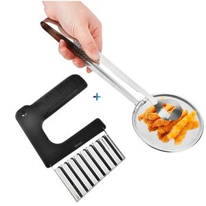 Cuchillo Corte Ondulado 03C + Pinza Espátula para Freir con MALLA