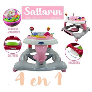 Andador Saltarin y Mecedora con Centro de Juego Rosado
