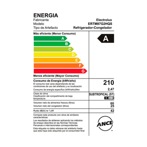 Frigobar 85Lts Doble Puerta ERTM87G2HQS - Silver