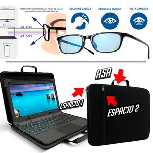 KIT Funda Maletin Laptop hasta 16 + Lentes p/ Computadora con filtro