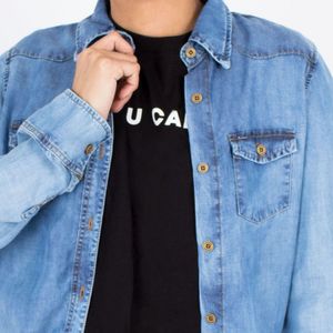 Blusa Jean Kayra Poblet Mujer Clasica Celeste