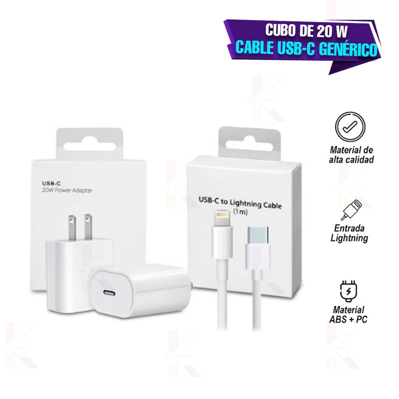 Cargador Apple de 20W + Cable USB-C a Lightning