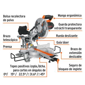 Sierra Ingleteadora Telescopica 1800W 10" Truper 100770