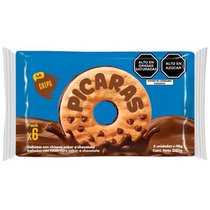 Galletas con Chispas Sabor a Chocolate PICARAS Paquete 6un