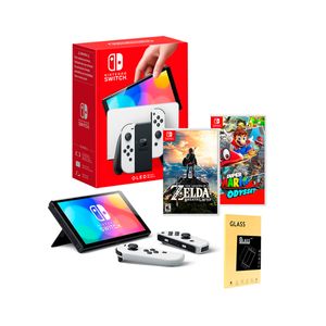 Consola Nintendo Switch Oled Blanco + Mario Odyssey + Zelda Breath of the Wild + Mica