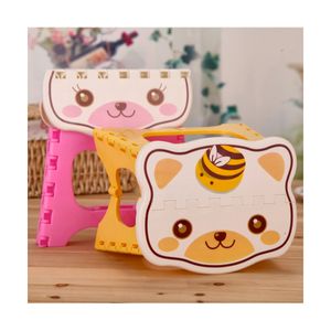 Banquito Taburete Plegable Diseño Gatito Para Niños Amarillo