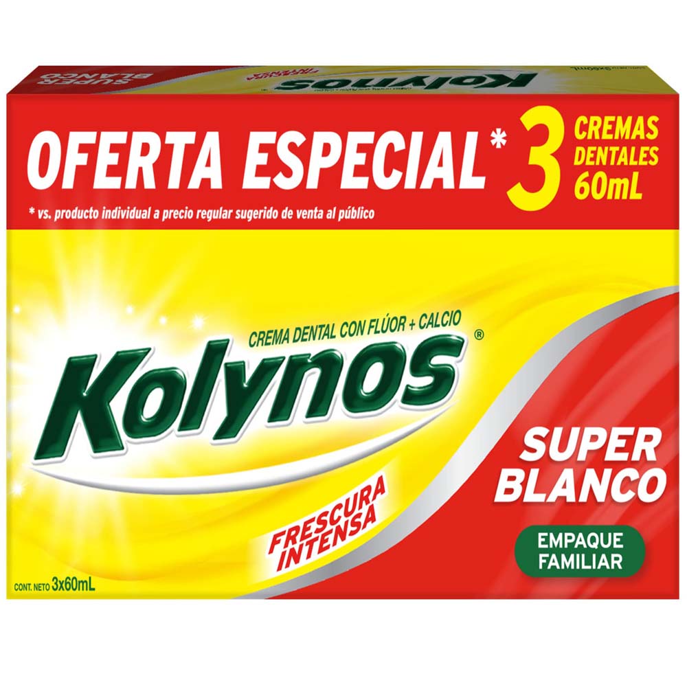 Pack Crema Dental KOLYNOS Super Blanco Paquete 180ml Real Plaza