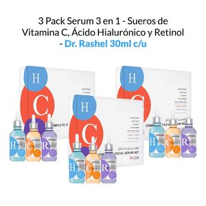 3 Pack Serum 3 en 1 - Sueros de Vitamina C, Ácido Hialurónico y Retinol - Dr Rashel 30 ml