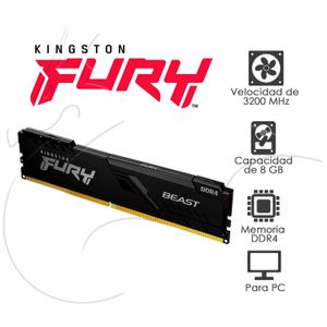 MEMORIA RAM DDR4 3200MHZ 8GB FURY BEAST KINGSTON NEGRO