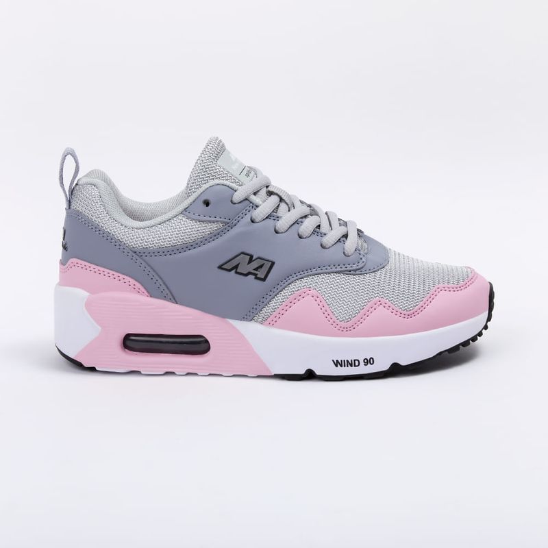 Zapatillas New Athletic Lifestyle Wind90 Gris Claro Con Rosado