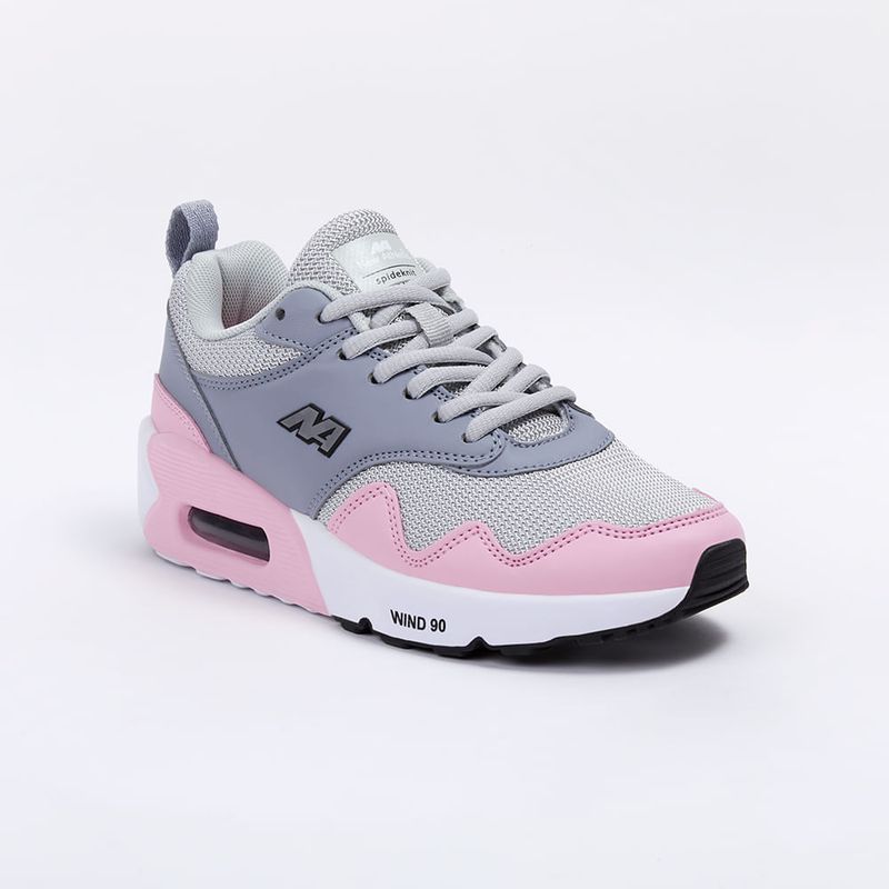 Zapatillas New Athletic Lifestyle Wind90 Gris Claro Con Rosado