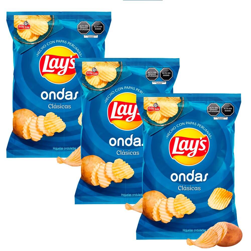 Pack Hojuelas De Papas Fritas Lays Ondas 150g Bolsa 3un Real Plaza