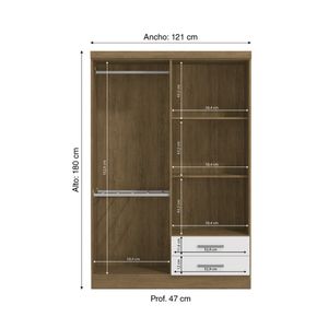 Ropero Ema 4 Puertas 2 Cajones MDP Maple/Blanco