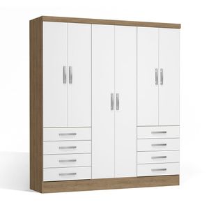Ropero Ema 6 Puertas 8 Cajones MDP Maple/Blanco