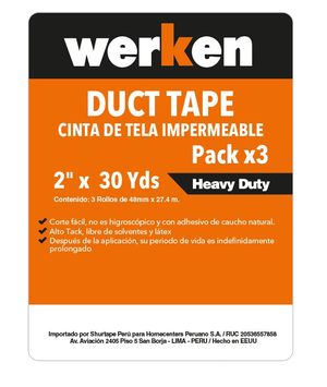 Cinta Duct Tape Werken 2" x 30 Yds Pack x 3u.