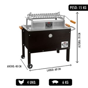 Caja China Meat Master Jr Black + Parrilla Lev Galv + Termómetro + Funda