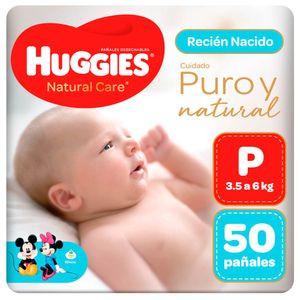 Pañales para Bebé HUGGIES Natural Care Primeros 100 Días Talla P Paquete 50un